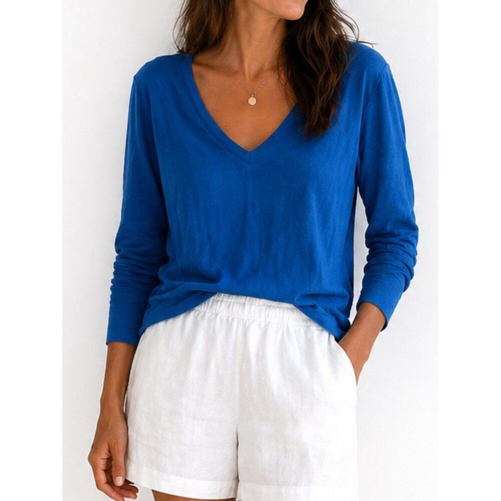 J CREW Solid Cobalt Blue Long Sleeve V Neck Womens Plus size XXL